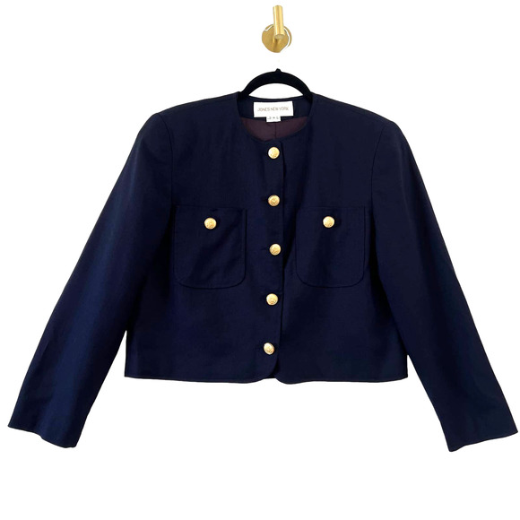 Jones New York Jackets & Blazers - Jones New York Vintage Blazer Jacket Navy Blue Gold Buttons Made in USA Sz 8